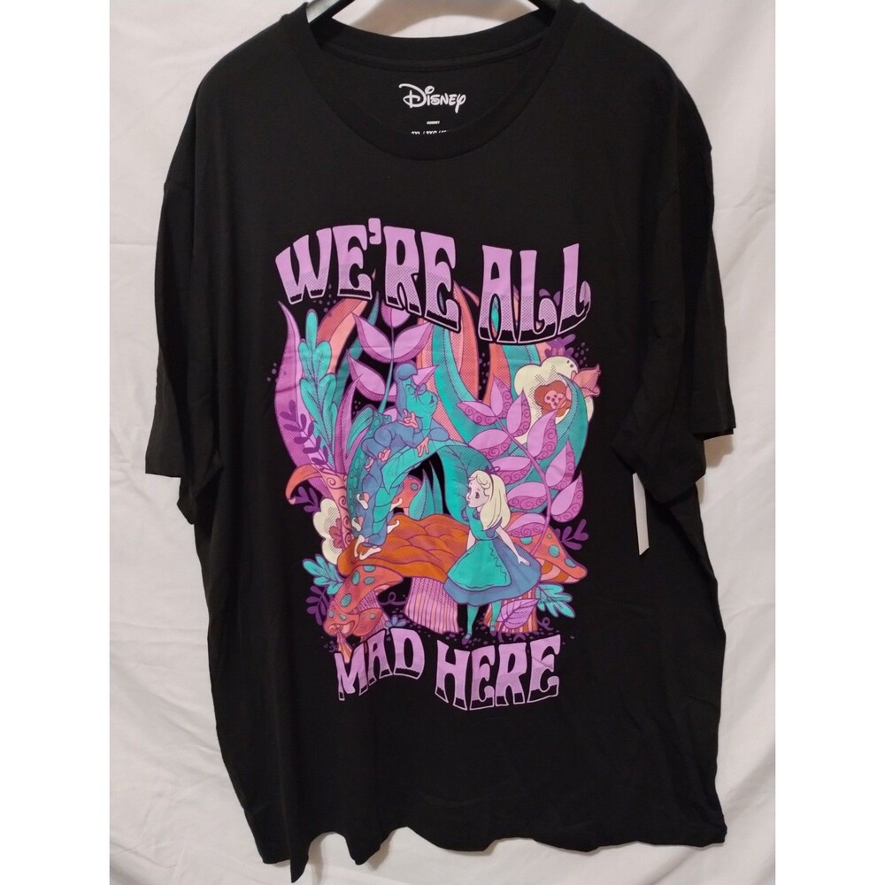 Disney Alice in Wonderland "We're All Mad Here" Adult Black Graphic T-Shirt 3XL